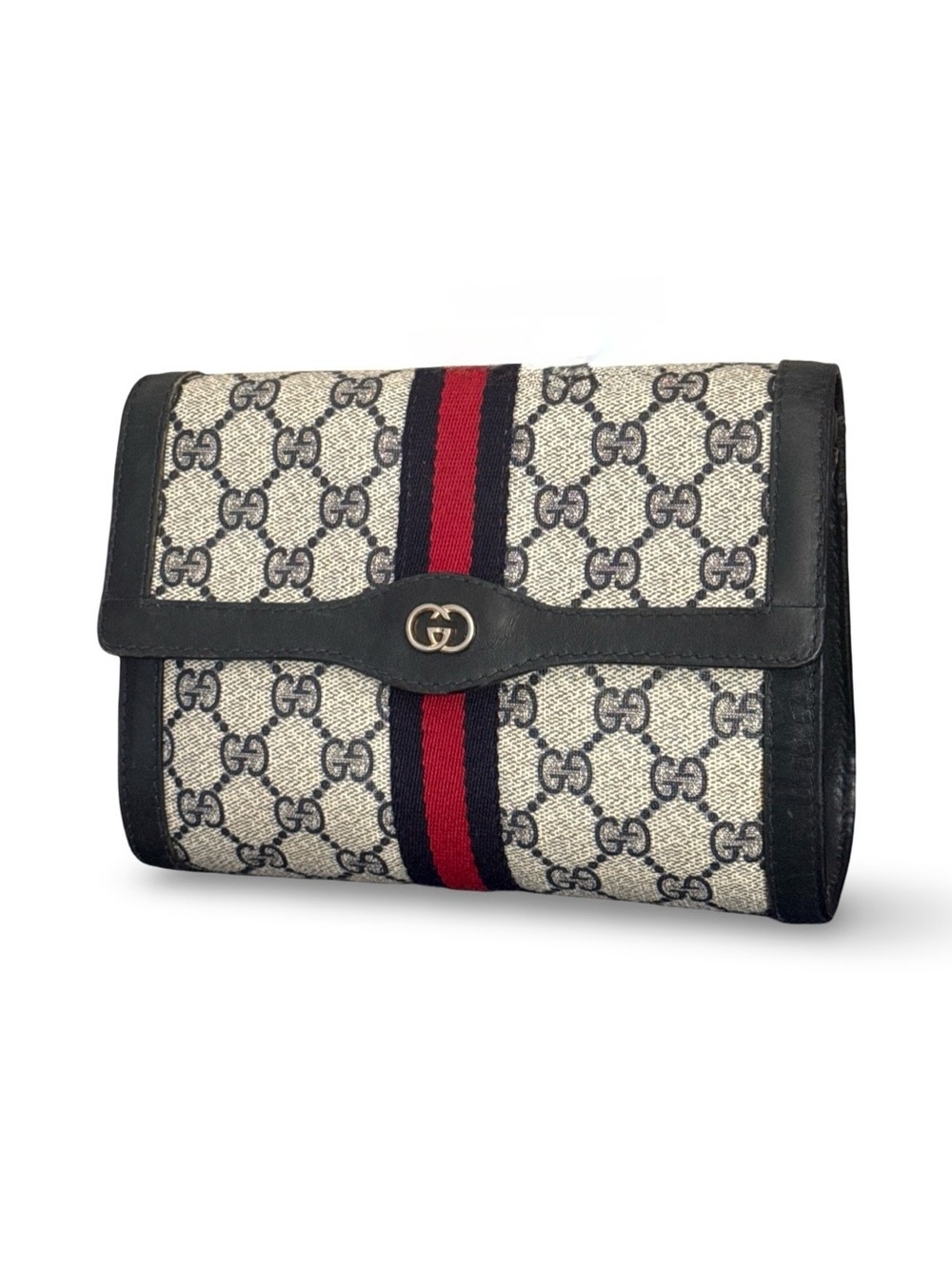 Gucci Navy/Red Web GG Monogram Crossbody Clutch SMALL - Picture 2 of 12